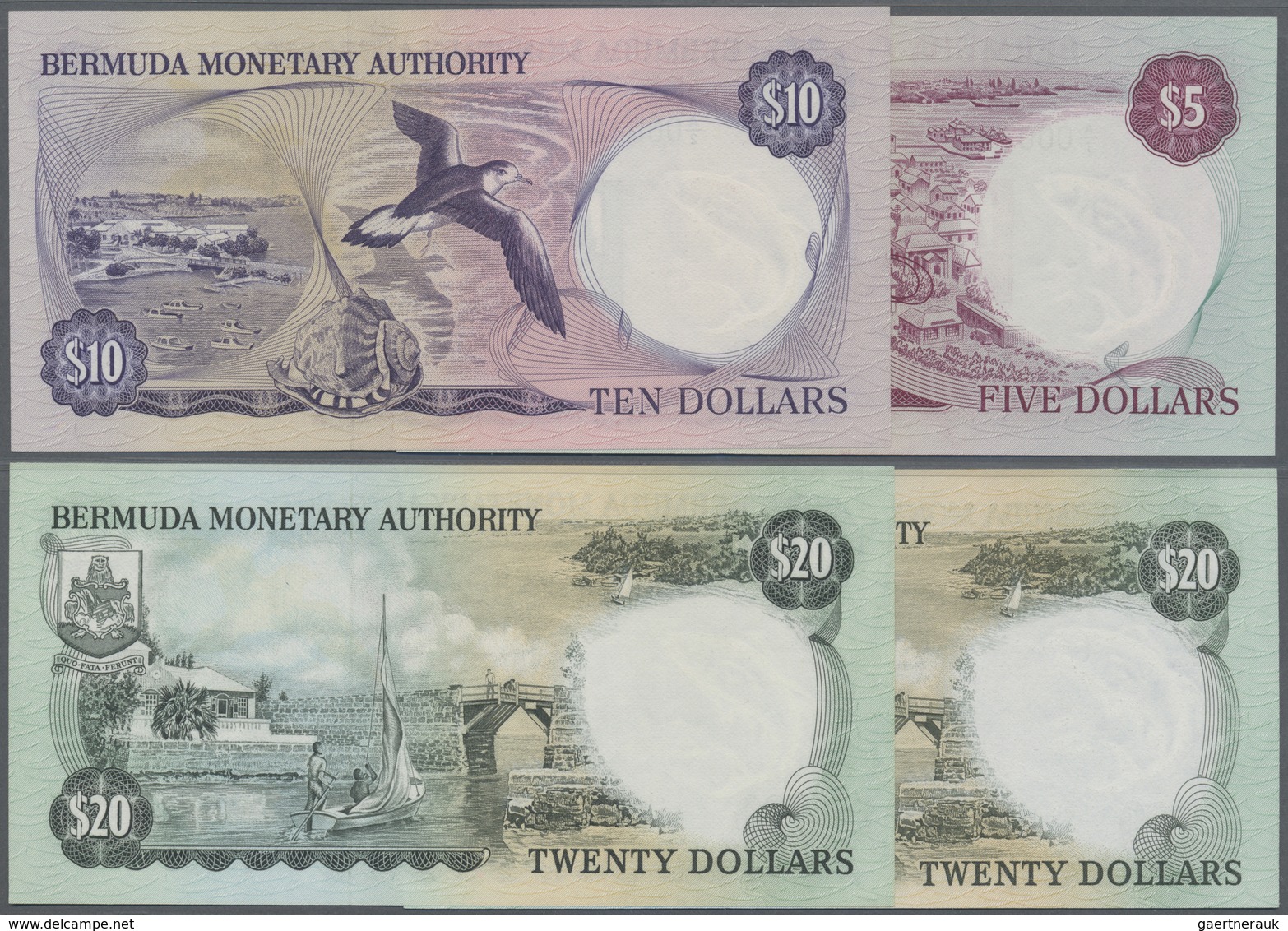 Bermuda: Set With 4 Banknotes 5 Dollars 1970 P.24, 10 Dollars 1982 P.30b And 20 Dollars 1981 And 198 - Bermude