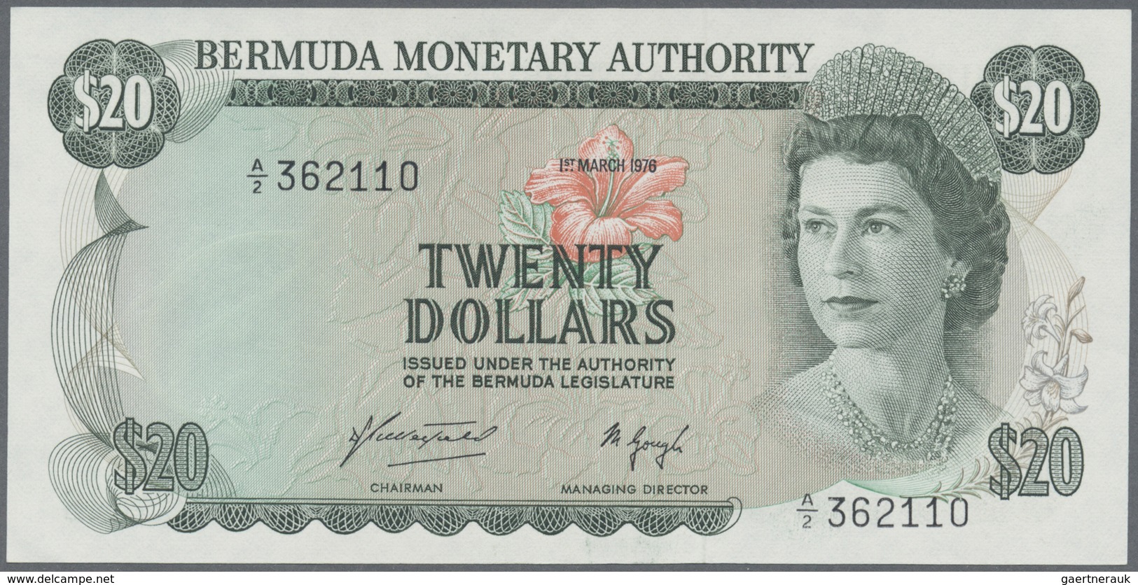 Bermuda: Set With 3 Banknotes Comprising 20 Dollars 1976 P.31b (UNC), 100 Dollars 1989 P.39 (UNC) An - Bermude