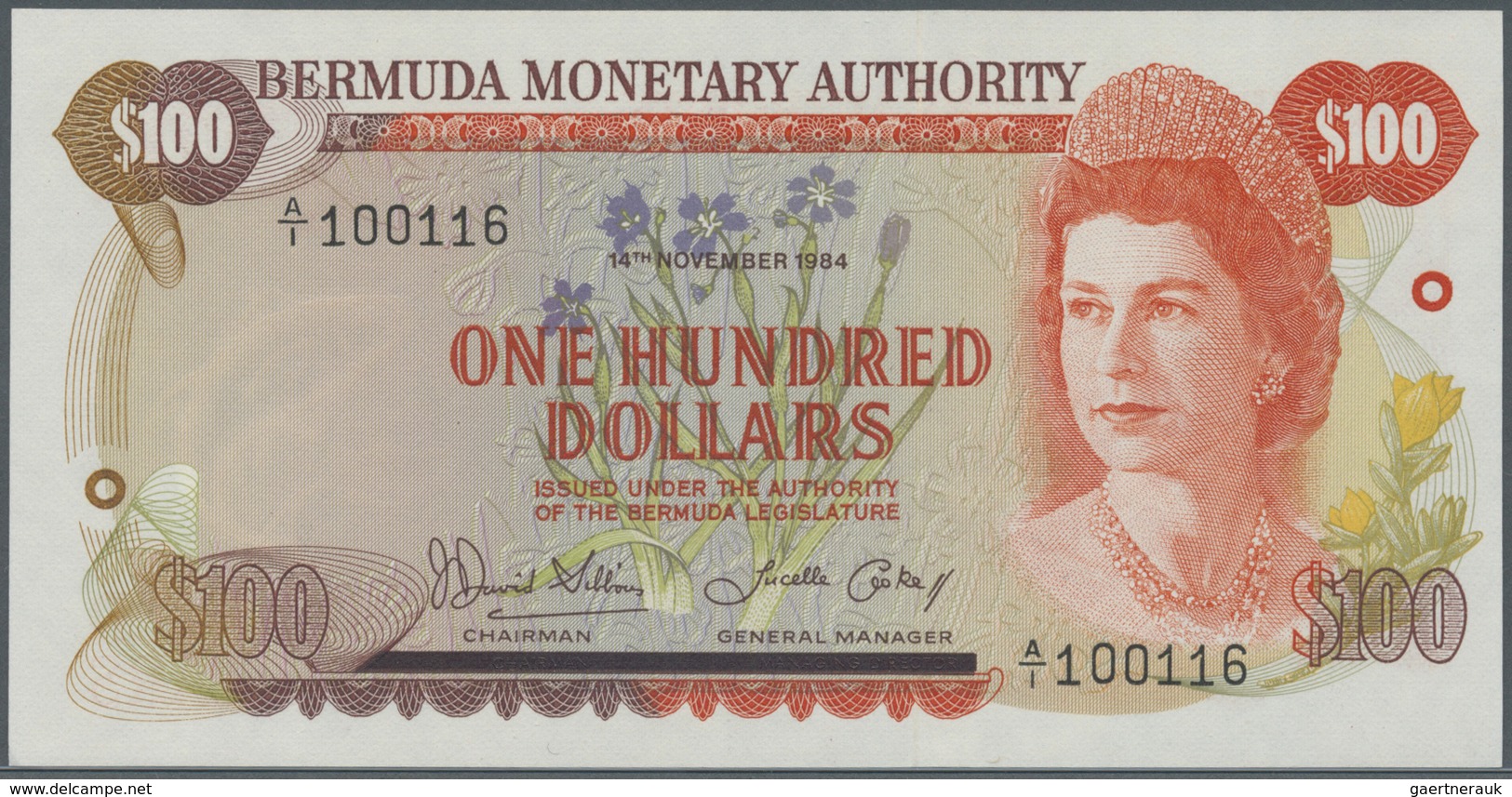 Bermuda: 100 Dollars November 14th 1984, P.33b In Perfect UNC Condition - Bermudes