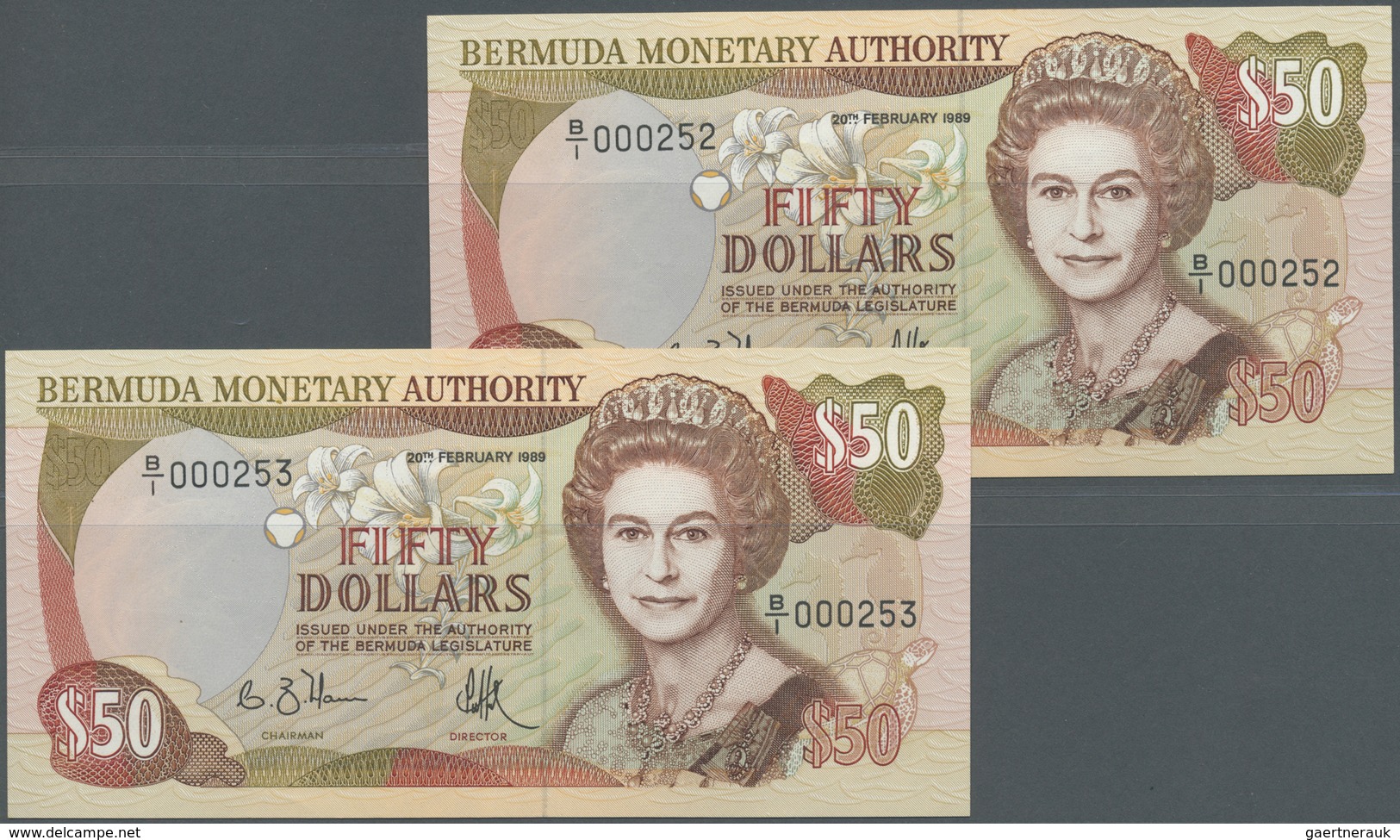 Bermuda: Rare CONSECUTIVE Paire Of 50 Dollars 1989 P. 38, Both In Condition: UNC. (2 Pcs) - Bermuda