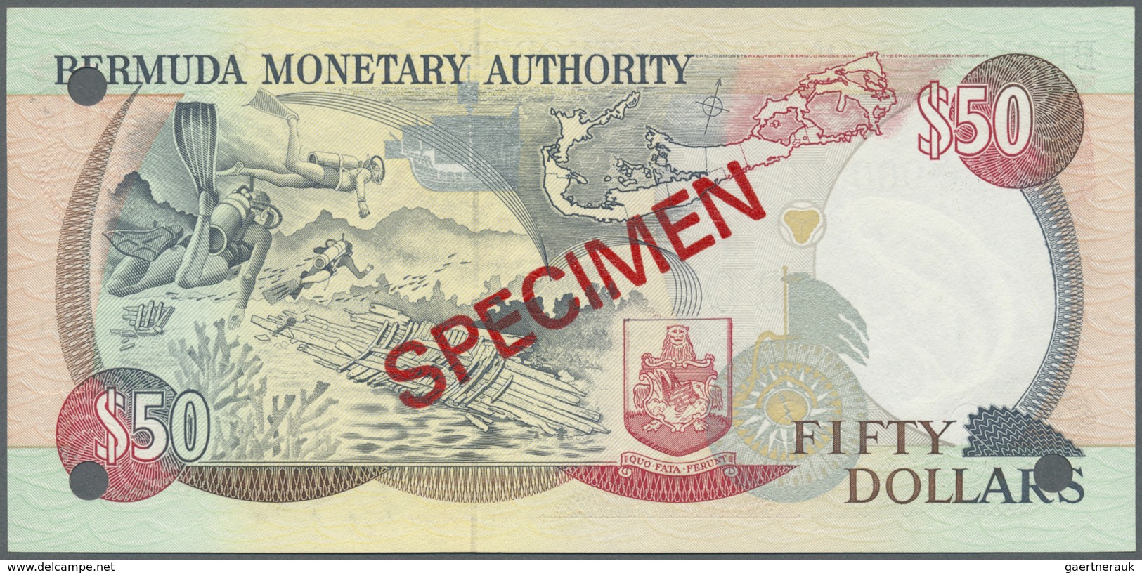 Bermuda: 50 Dollars 1992 Specimen P. 44s In Condition: UNC. - Bermudas