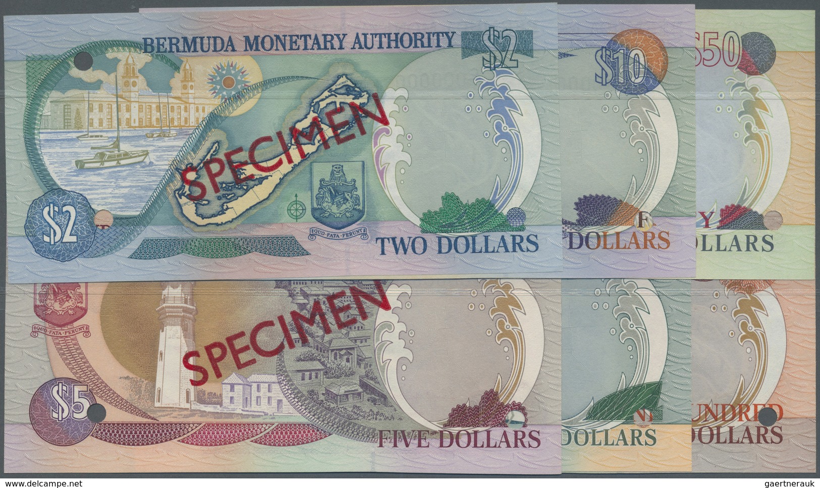 Bermuda: Set Of 6 Specimen Notes Containing 2,5,10,20,50 And 100 Dollars 2000 P. 50s-55s In Conditio - Bermuda