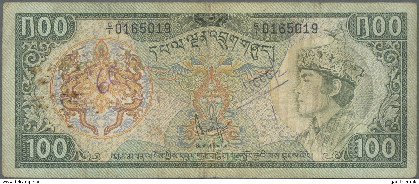 Bhutan: 100 Ngultrum ND P. 11, More Rarely Seen Note In Used Condition With Many Pinholes But Withou - Bhoutan