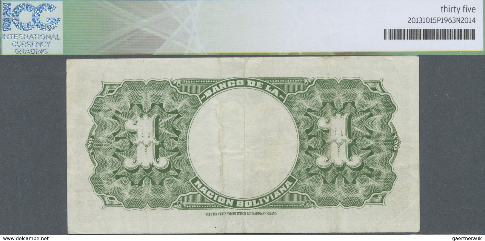 Bolivia / Bolivien: 1 Boliviano 1911 P. 104, ICG Graded 35 Very Fine +. - Bolivia