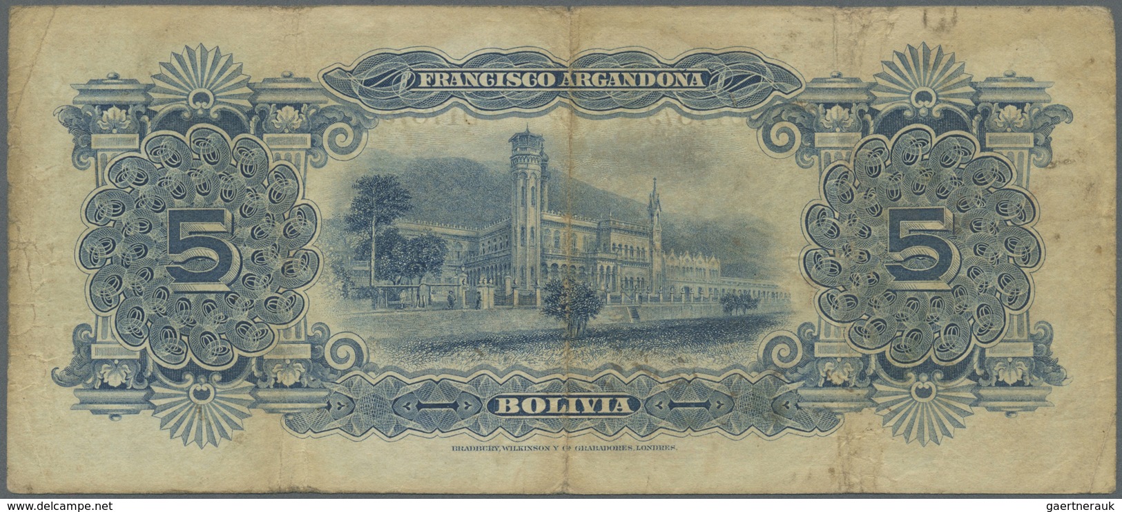 Bolivia / Bolivien:  Banco Francisco Argandoña 5 Bolivianos 1907, P.S150, Lightly Stained Paper With - Bolivia