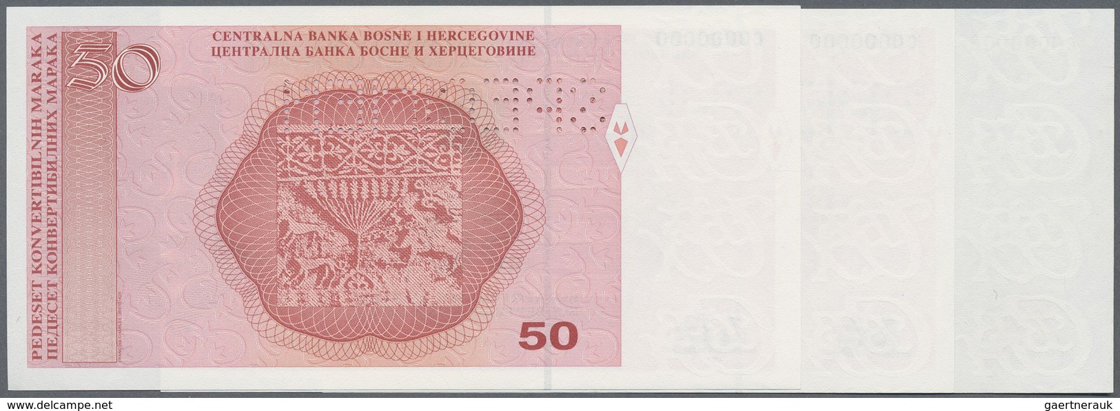 Bosnia & Herzegovina / Bosnien & Herzegovina: Set Of 3 Pcs 50 Maraka 2007 Specimen P. 76s With Zero - Bosnia Erzegovina