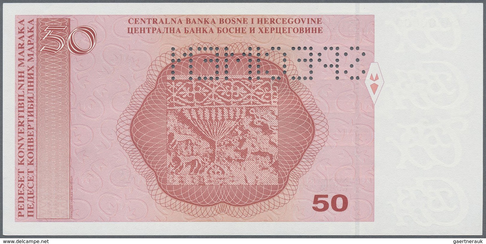 Bosnia & Herzegovina / Bosnien & Herzegovina: 50 Maraka 2007 Specimen P. 76s With Zero Serial Number - Bosnia And Herzegovina