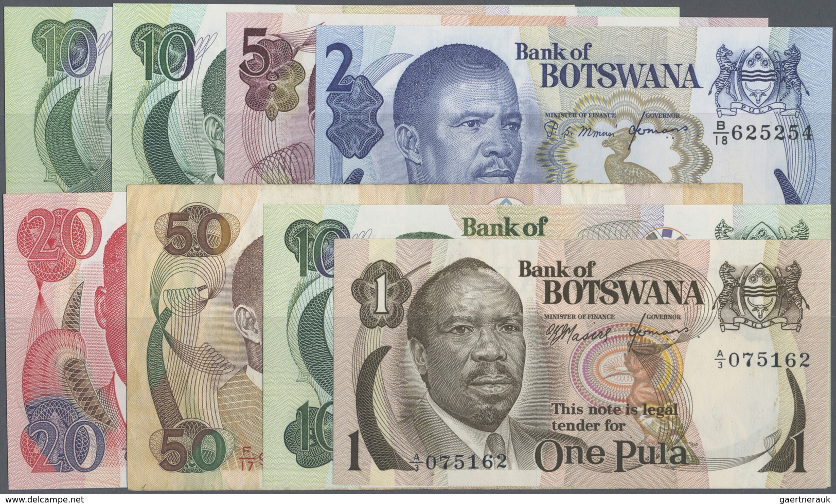 Botswana: Set Of 41 Banknotes Containing P. 1, 7, 8, 9, 14, 18, 20, 21, 24, 25 And 27, Mostly In UNC - Botswana