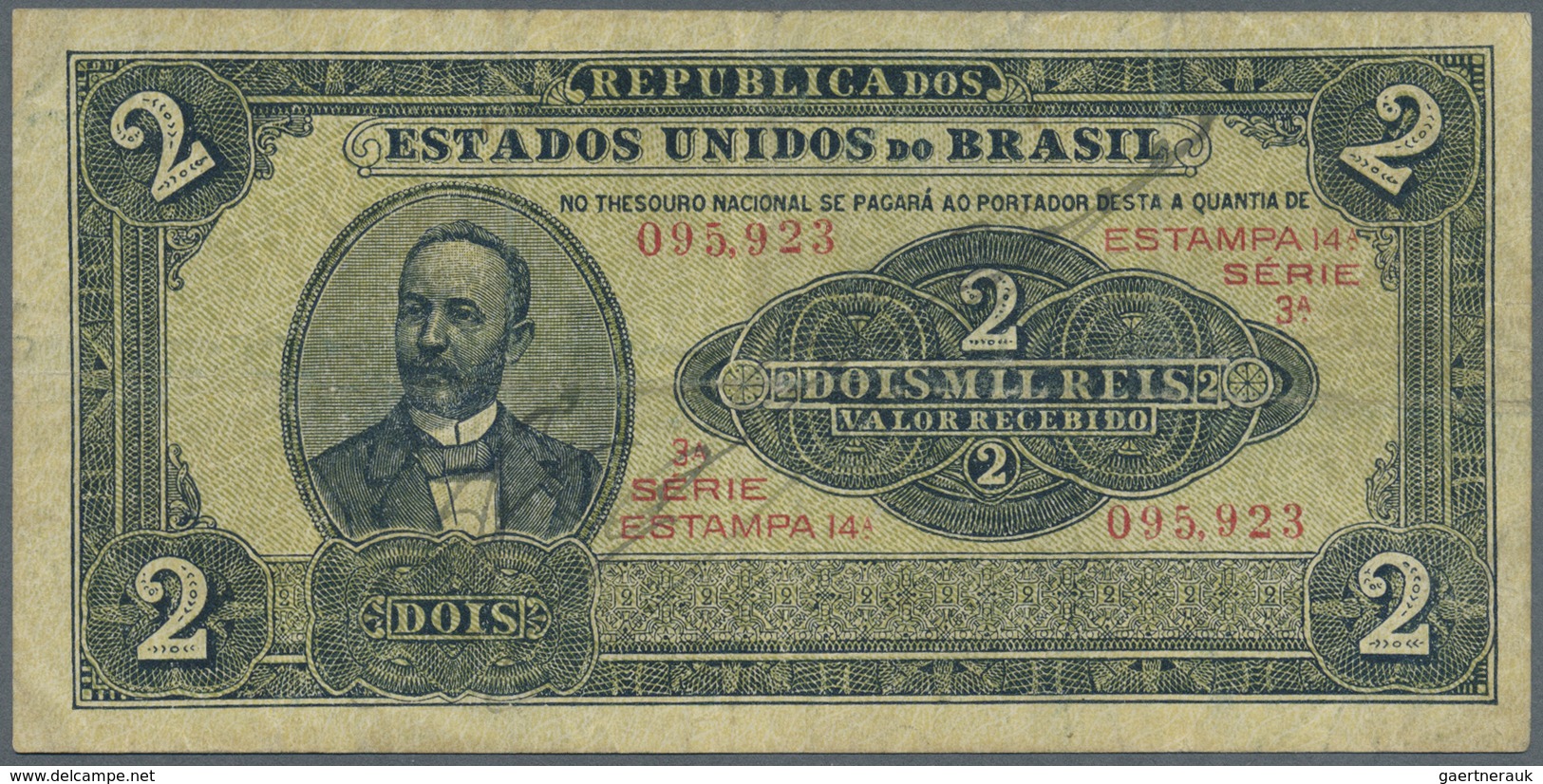 Brazil / Brasilien: 2 Mil Reis ND P. 16, Light Horizontal Fold, Light Handling In Paper Which Is Sti - Brazil