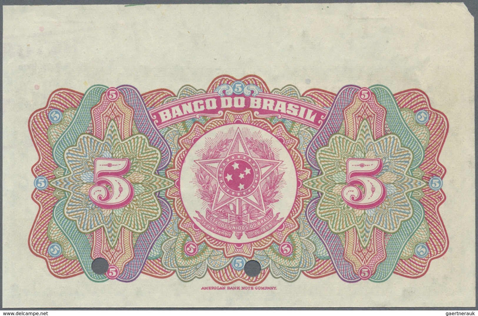 Brazil / Brasilien: 5 Mil Reis 1923 Specimen P. 112s, Light Handling In Paper, Condition: XF+. - Brazil