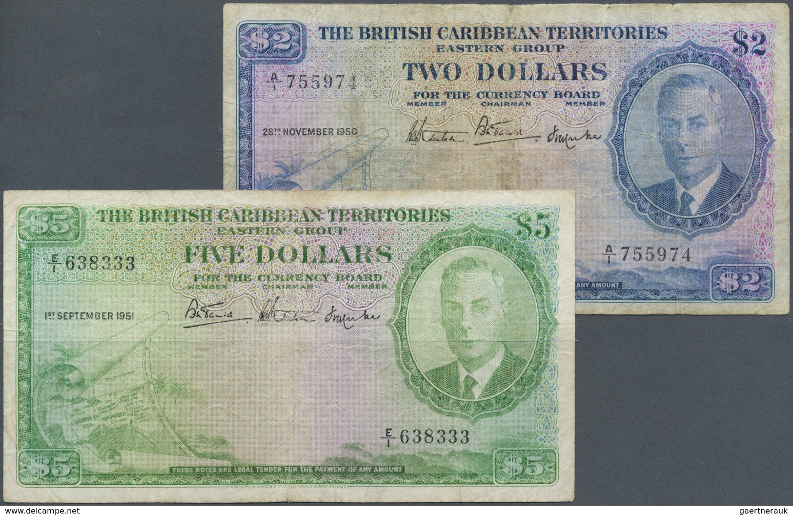 British Caribbean Territories: Set Of 2 Notes Containing 2 Dollars 1950 P. 2 (VG) And 5 Dollars 1951 - Other - America