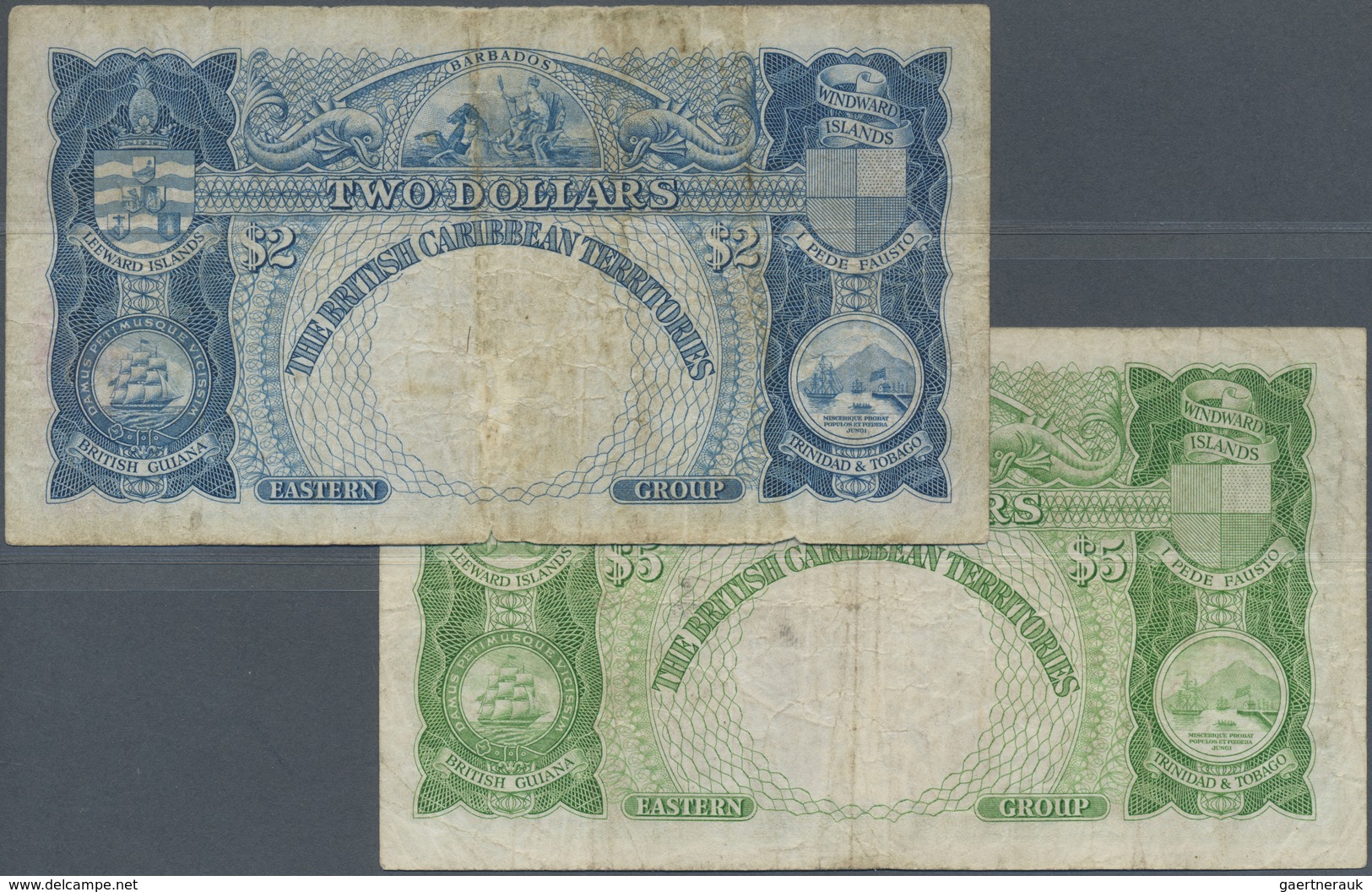 British Caribbean Territories: Set Of 2 Notes Containing 2 Dollars 1950 P. 2 (VG) And 5 Dollars 1951 - Other - America