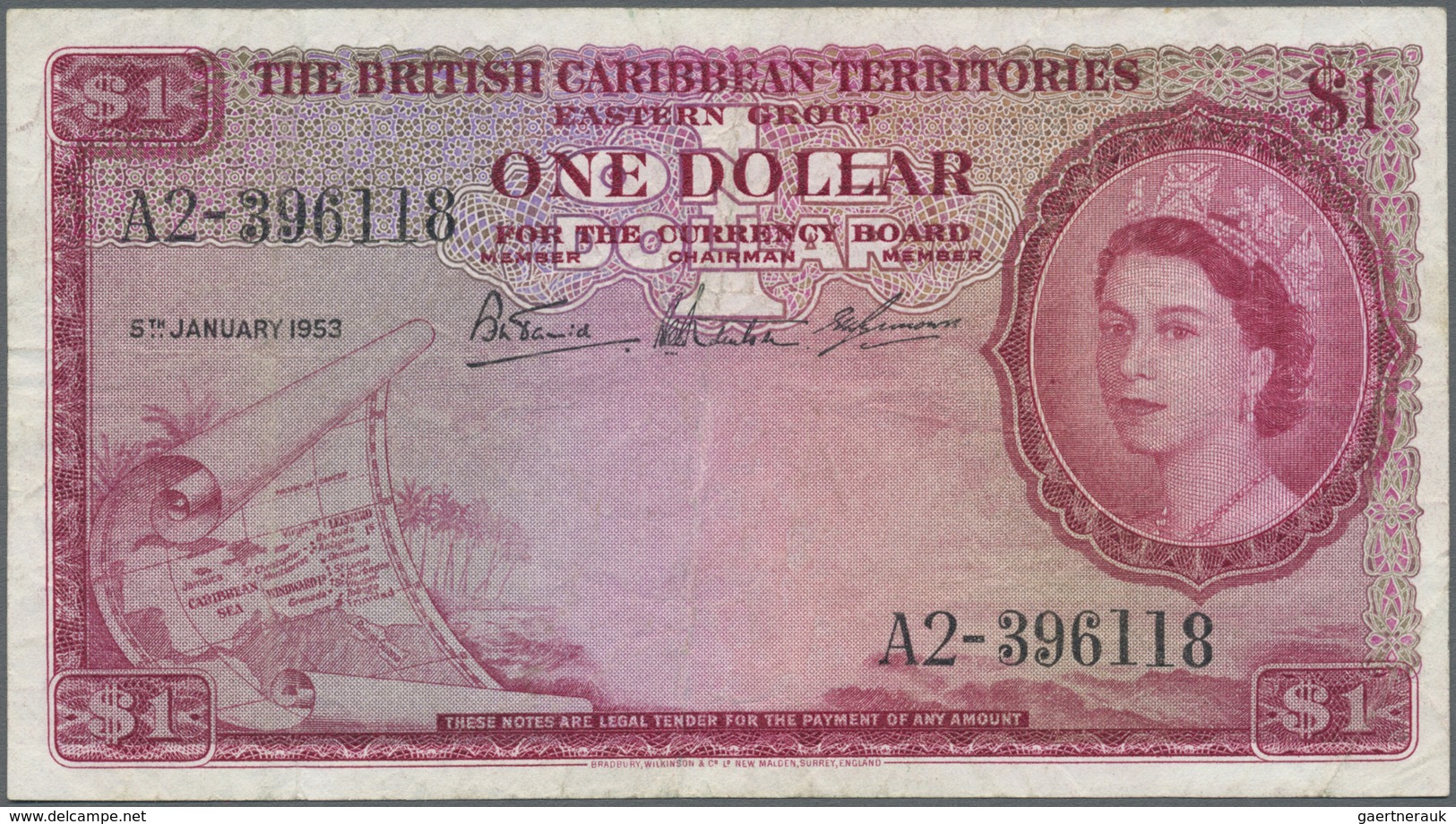 British Caribbean Territories: 1 Dollar 1953 P. 7a, Used With Several Folds But No Holes Or Tears, S - Other - America