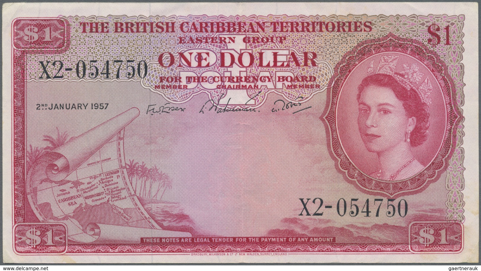 British Caribbean Territories: 1 Dollar 1957 P. 7b, Center Fold, Some Light Creases In Paper, No Hol - Other - America