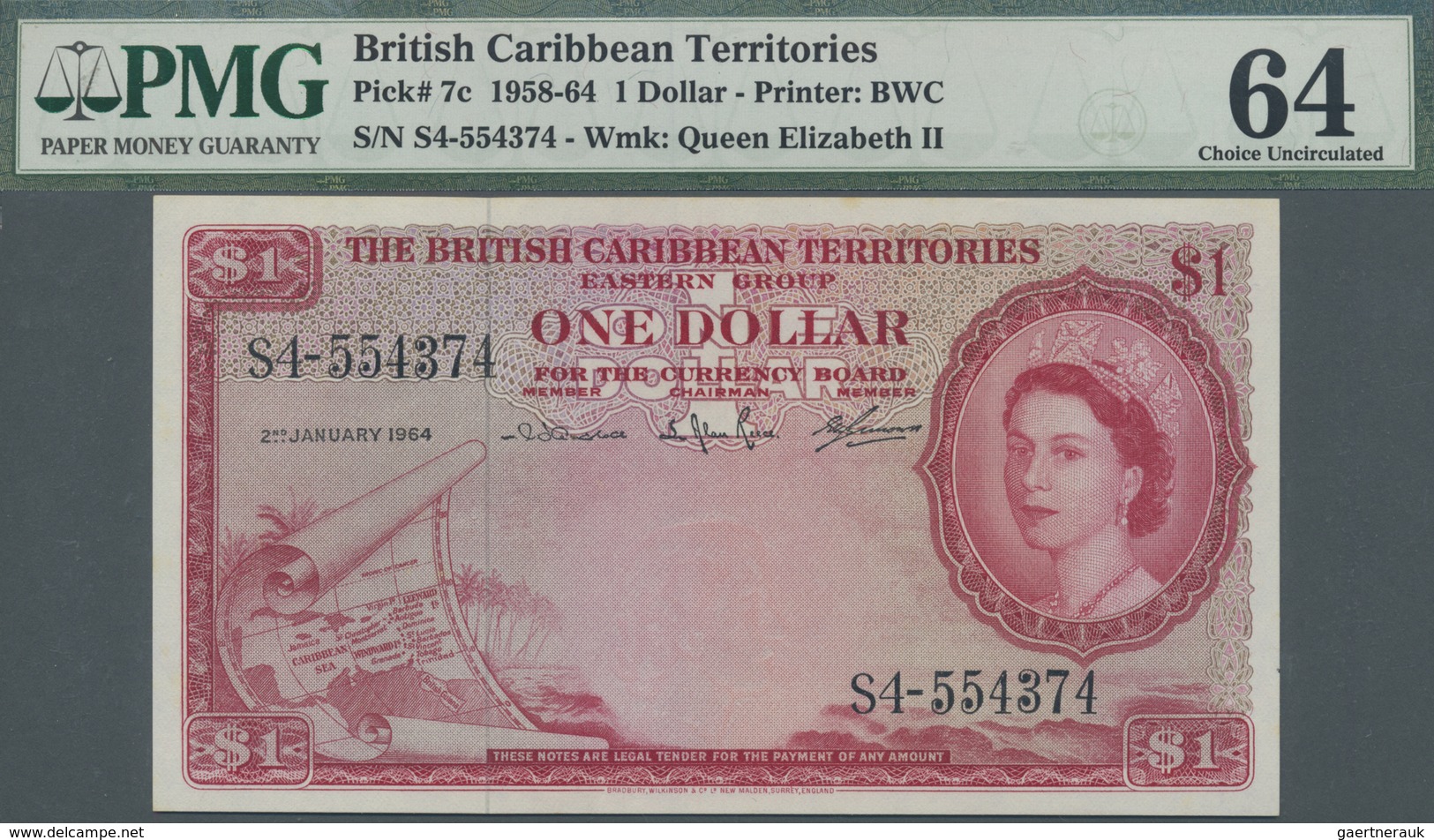 British Caribbean Territories: 1 Dollar 1964 P. 7c, Condition: PMG Graded 64 Choice UNC. - Other - America