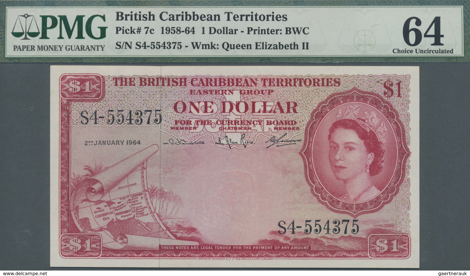 British Caribbean Territories: 1 Dollar 1964 P. 7c, Condition: PMG Graded 64 Choice UNC. - Other - America