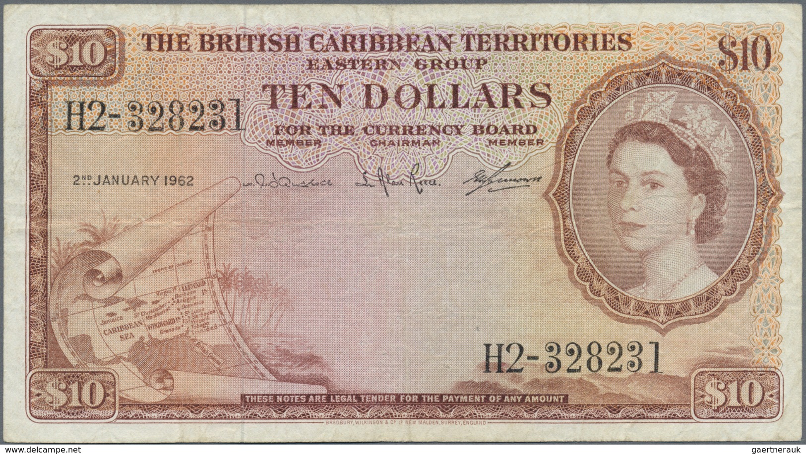 British Caribbean Territories: 10 Dollars January 2nd 1962, P.10c, Lightly Toned Paper With A Few Sp - Other - America