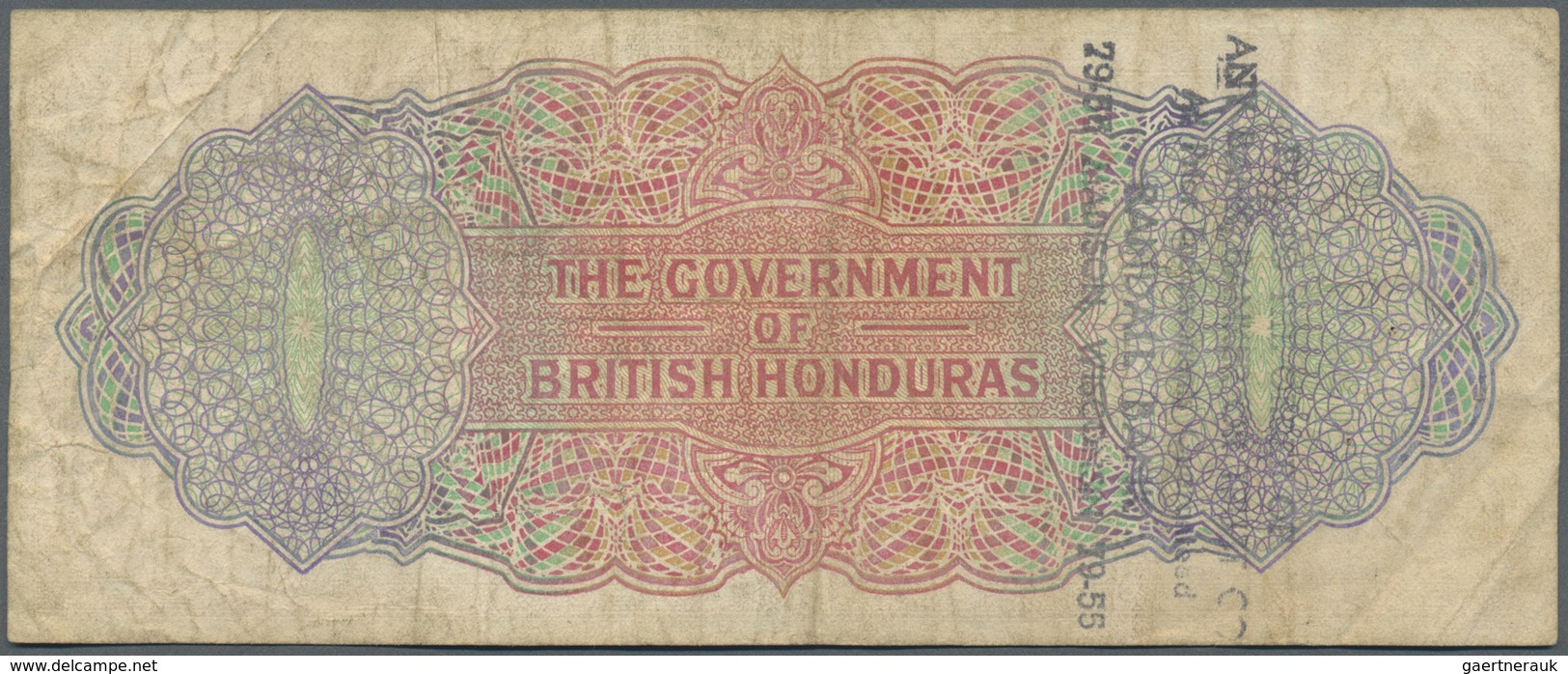 British Honduras: 5 Dollars 1965 P. 30b, Used With Folds And Creases, Stamped On Back, No Tears, 2 P - Honduras