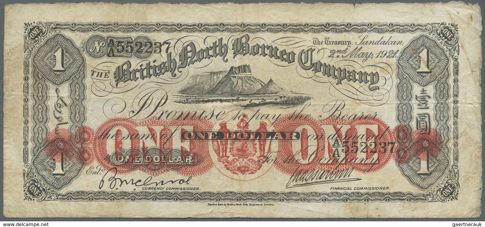 British North Borneo:  British North Borneo Company 1 Dollar May 2nd 1921, P.15, Still Great Origina - Sonstige – Afrika