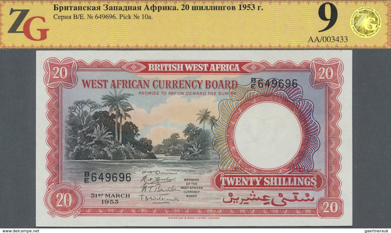 British West Africa: 20 Shillings 1953, P.10a, Tiny Dint At Lower Left Corner And A Few Minor Crease - Sonstige – Afrika