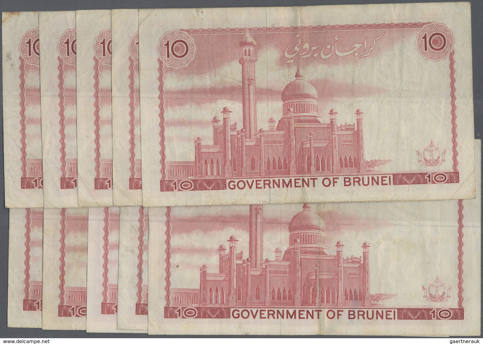 Brunei: Set With 10 Banknotes 10 Ringgit 1967, P.3 In F To VF Condition (10 Pcs.) - Brunei