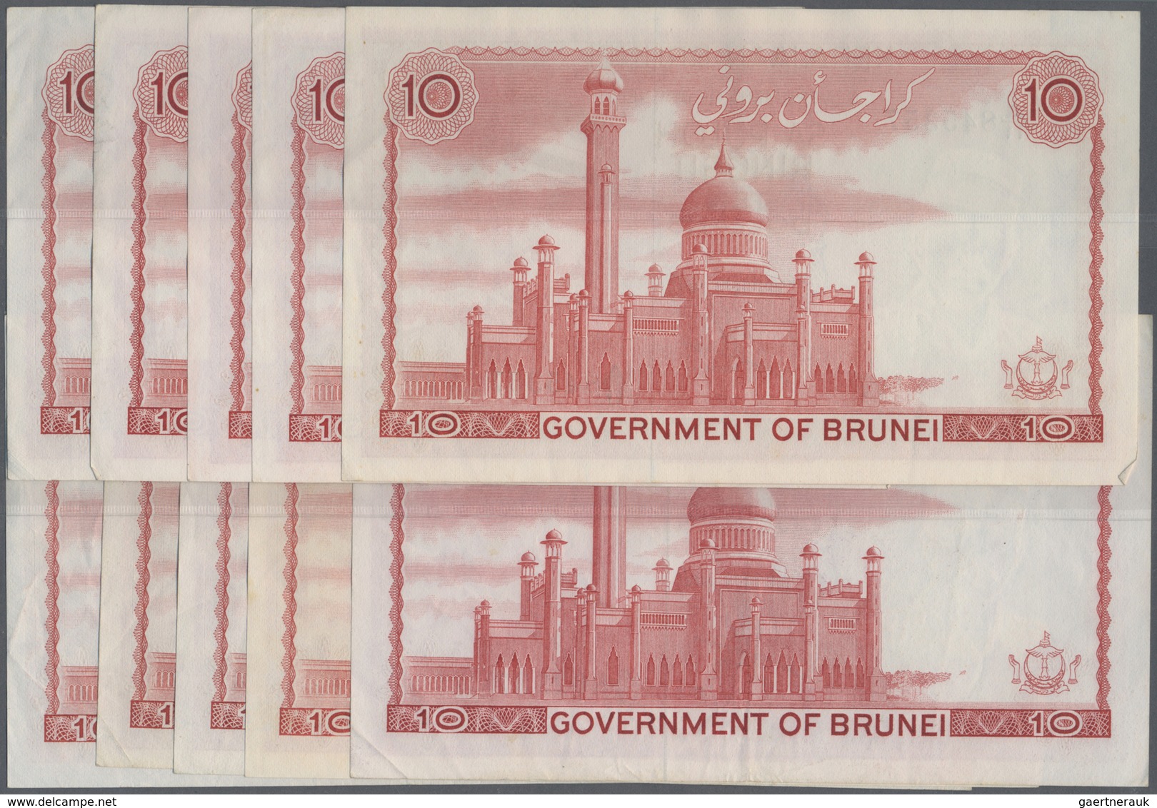 Brunei: Set With 10 Pcs. 10 Ringgit 1986, P.8 In About VF Condition (10 Pcs.) - Brunei