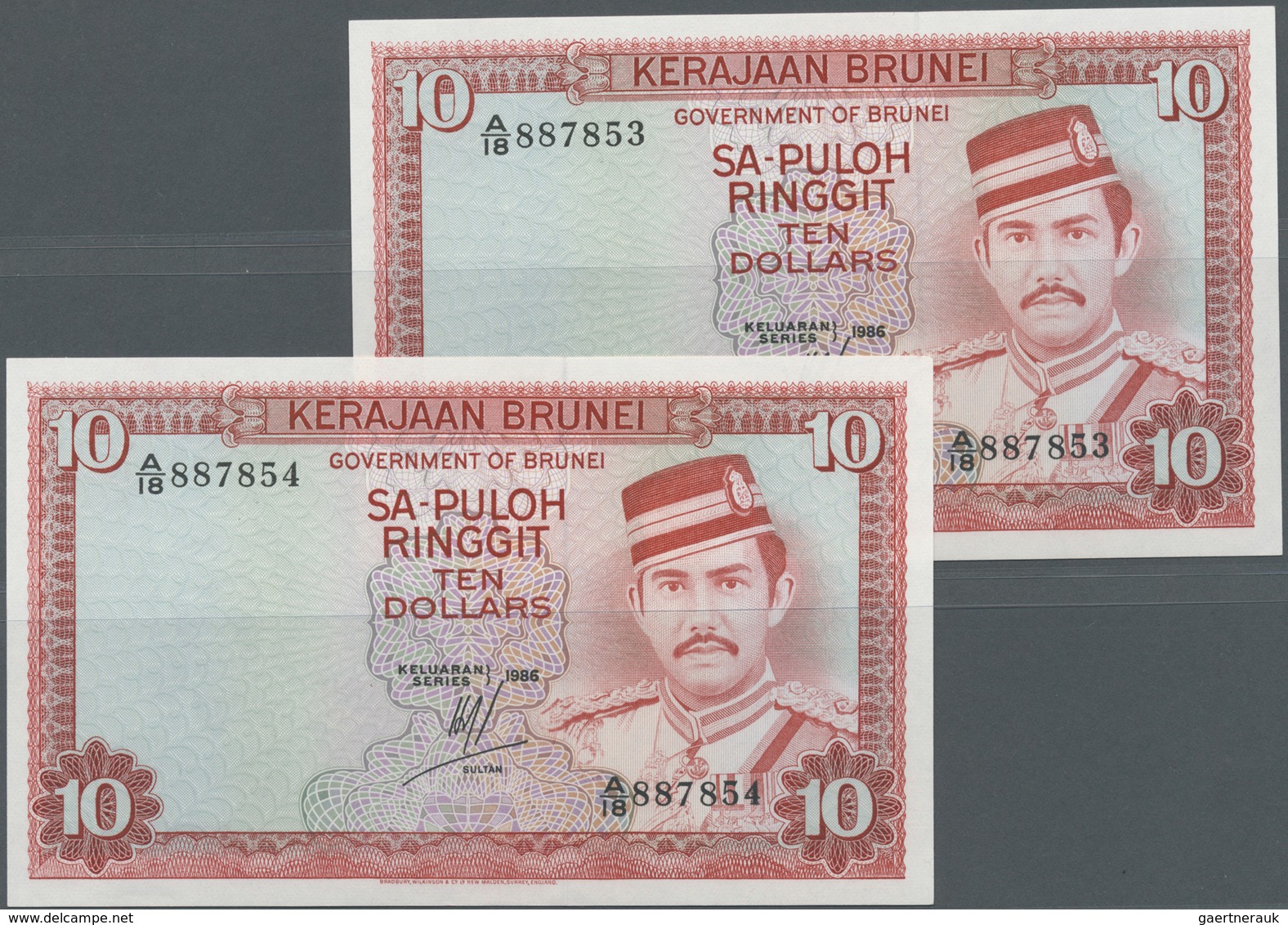 Brunei: Set Of 2 CONSECUTIVE Notes 10 Dollars 1986 P. 8, Both In Condition: UNC. (2 Pcs Consecutive) - Brunei