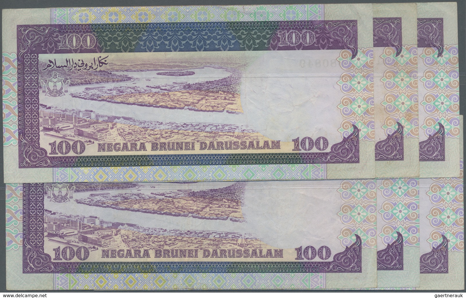 Brunei: Set Of 6 Pcs 100 Ringgit 1990 P. 17, All In Similar Condition, Used With Folds And Creases B - Brunei