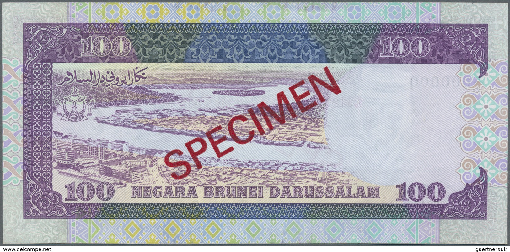 Brunei: 100 Ringgit 1989 Specimen P. 17s, Light Dint At Upper Border, Condition: AUNC. - Brunei