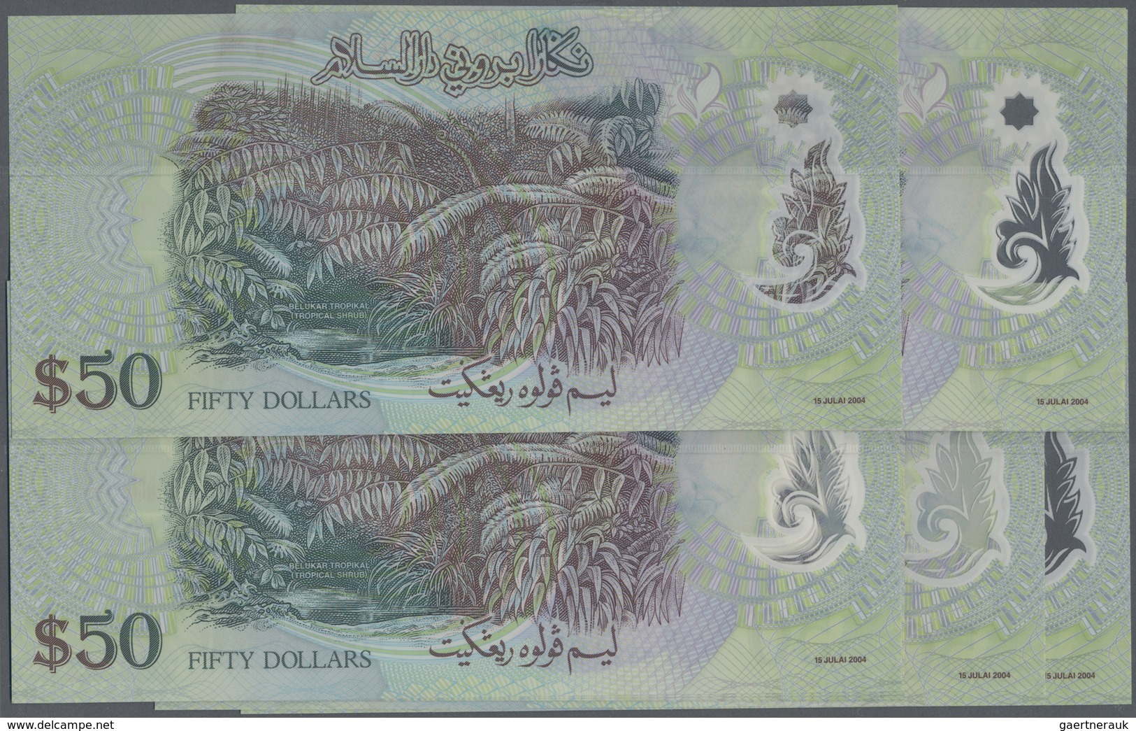 Brunei: Set With 10 Pcs. 50 Ringgit 2004, P.28, Some With Running Numbers In UNC (10 Pcs.) - Brunei