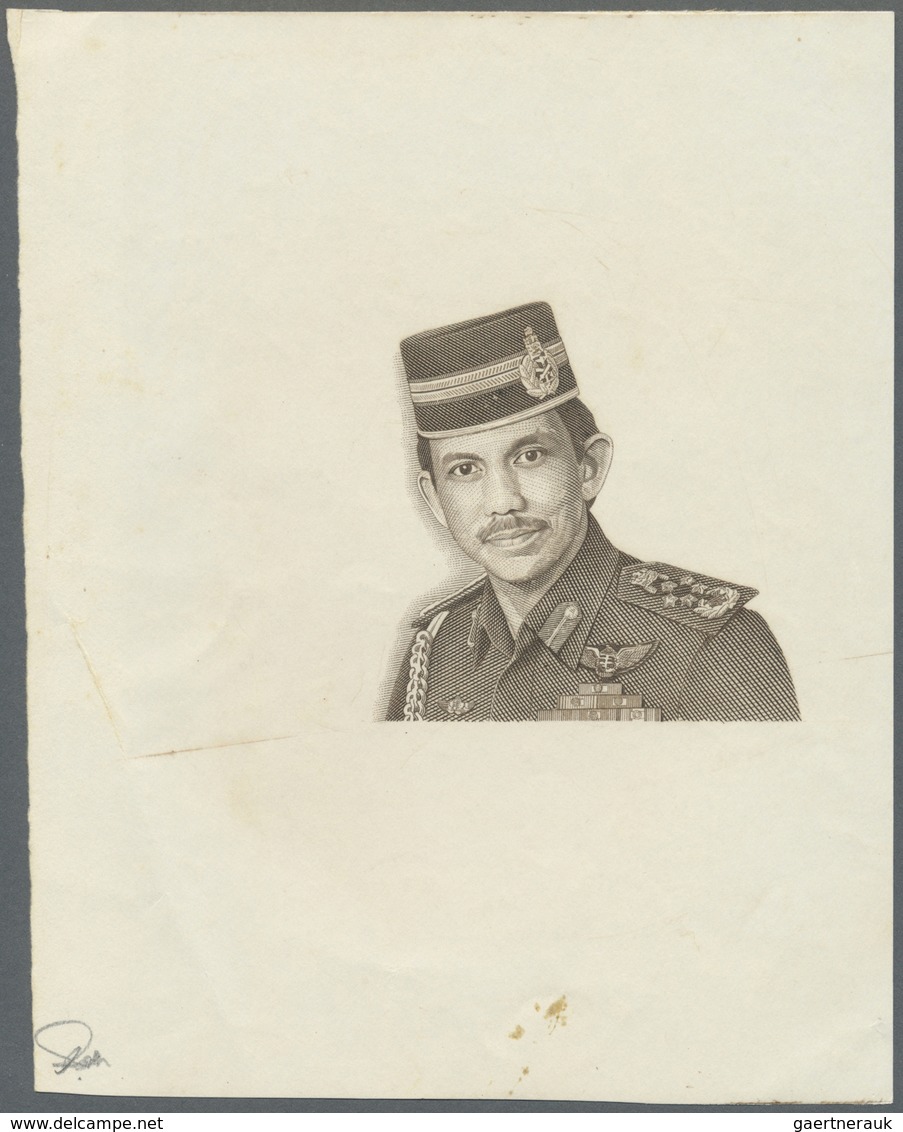 Brunei: Proof Print In Black Color On White Paper Of The Sultan Which Was Used On Nearly Every Bankn - Brunei