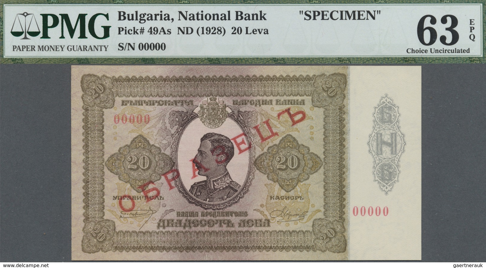 Bulgaria / Bulgarien: 20 Leva ND(1928) SPECIMEN, P.49As, Highly Rare And Seldom Offered Specimen Not - Bulgaria