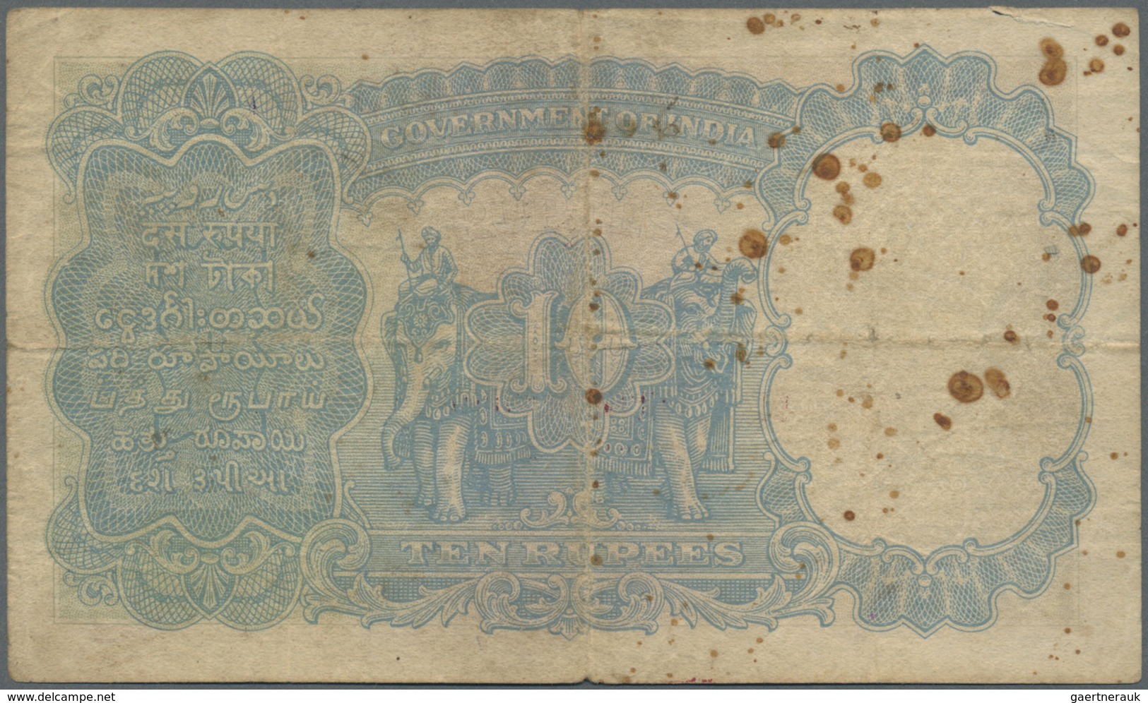 Burma / Myanmar / Birma: Rare Note Of 10 Rupees ND KGV P. 2a With Red Overprint In Center "Legal Ten - Myanmar
