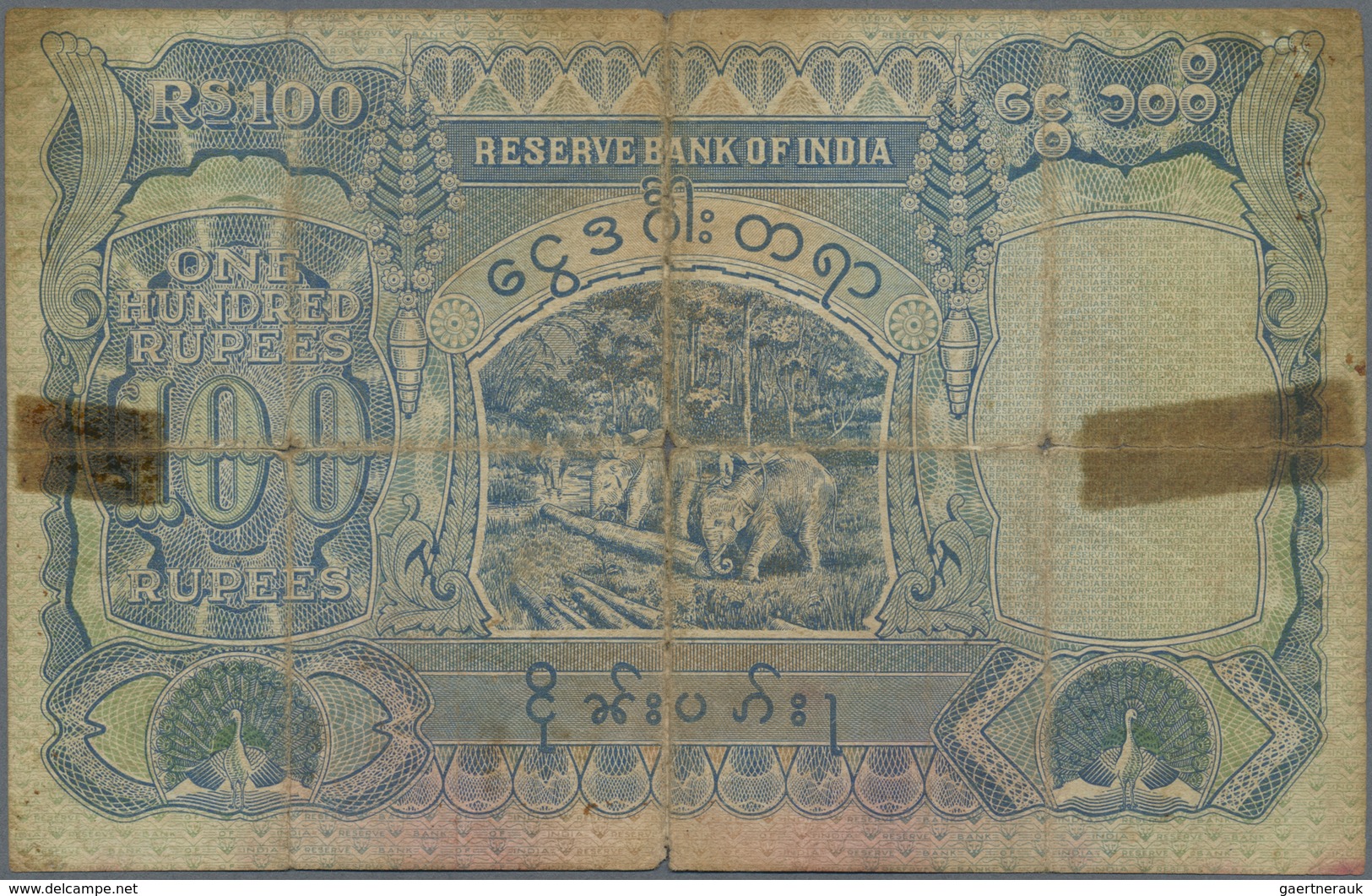 Burma / Myanmar / Birma: Rare Note 100 Rupees ND KGVI Portrait P. 6, Stronger Used With Very Strong - Myanmar