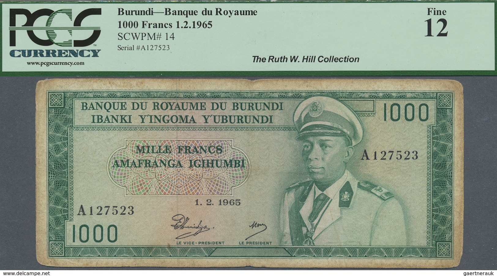 Burundi: 1000 Francs 1965 P. 14, PCGS Graded FINE 12. - Burundi