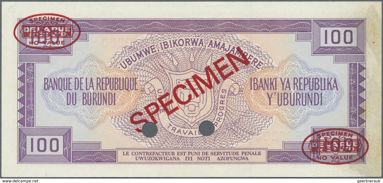 Burundi: Banque De La République Du Burundi 100 Francs November 1st 1986 SPECIMEN, P.29bs With Trace - Burundi