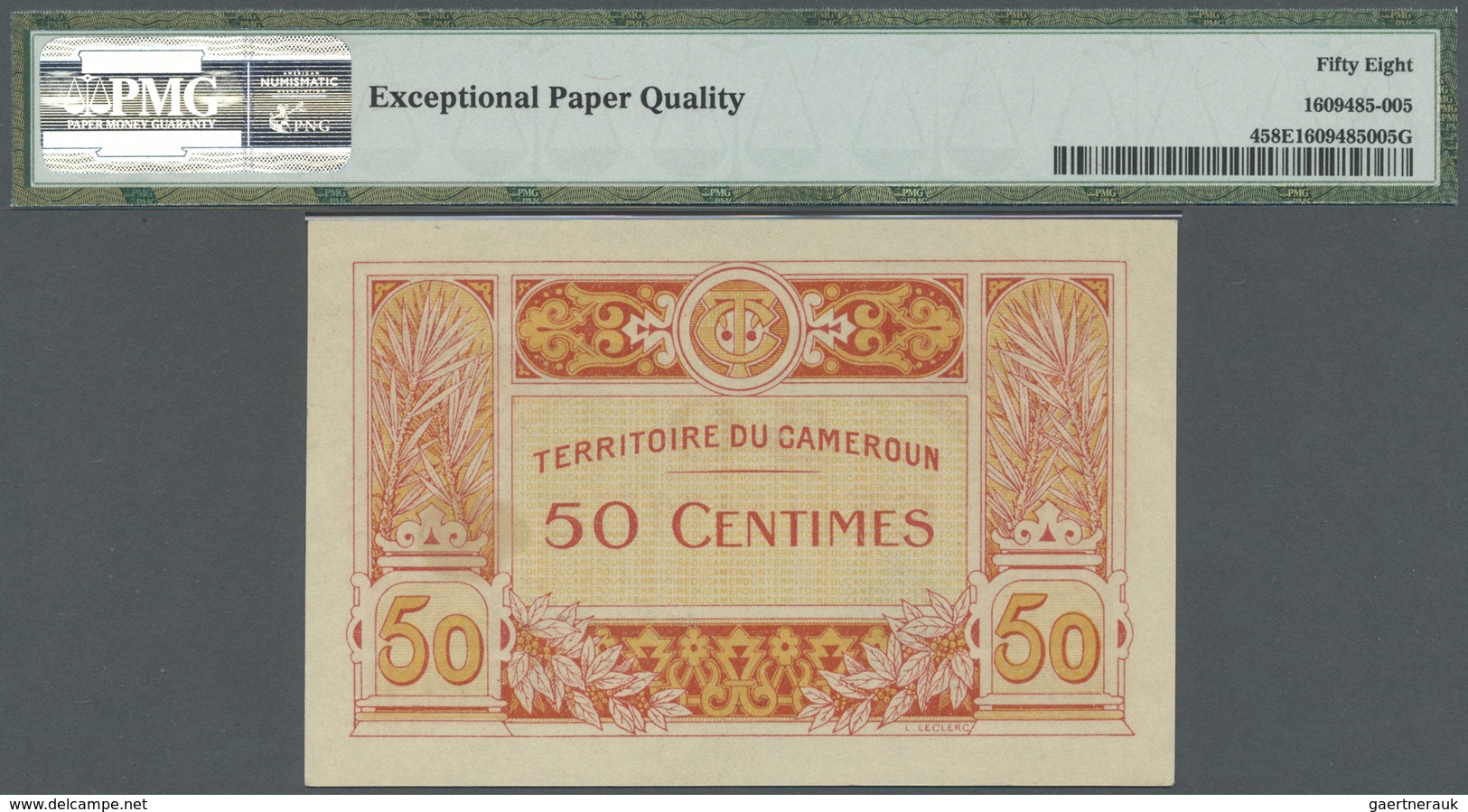 Cameroon / Kamerun: 50 Centimes ND(1922) P. 4, Rare Note Especially In This Condition: PMG Graded 58 - Cameroon