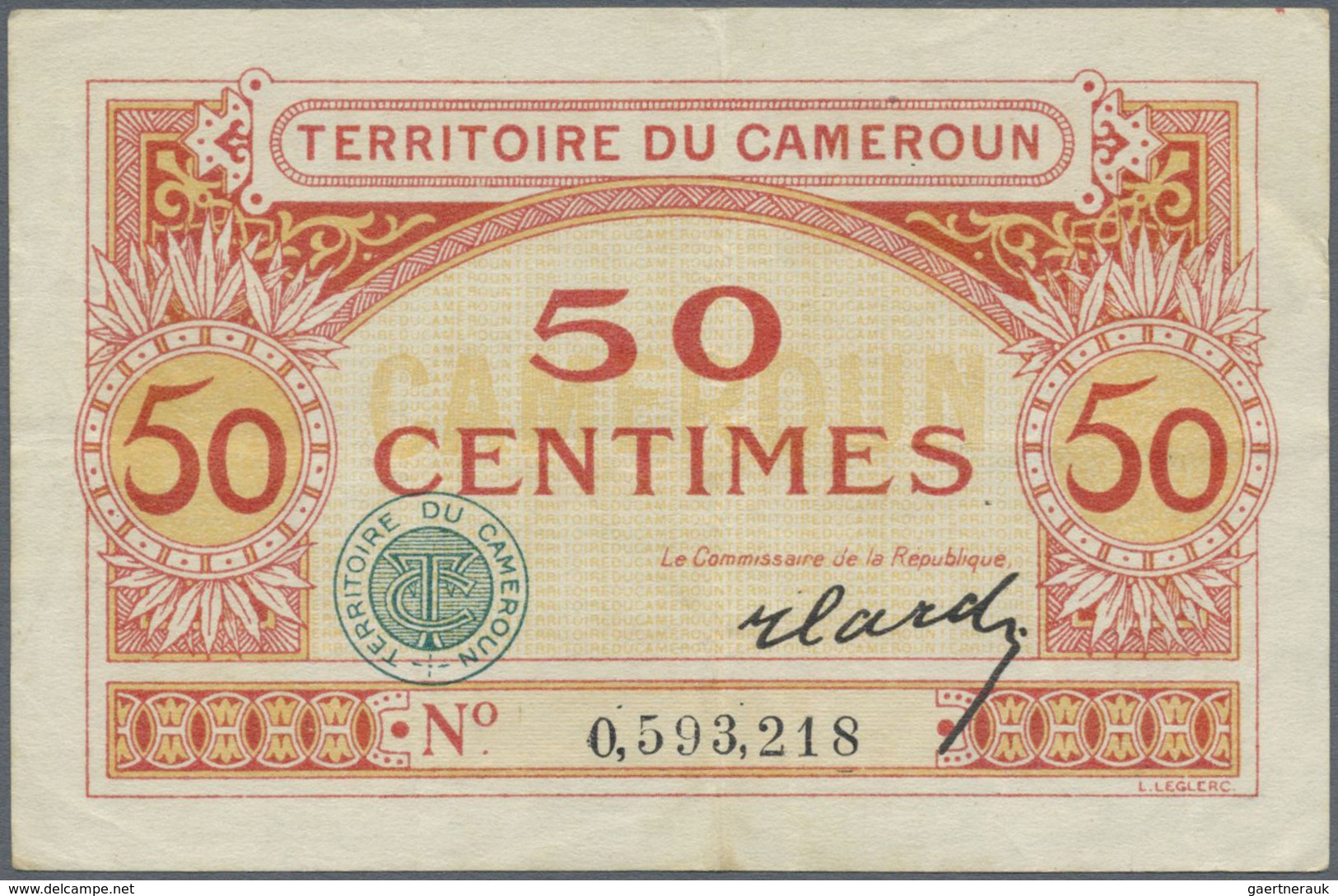 Cameroon / Kamerun: Territoire Du Cameroun 50 Centimes ND(1922), P.4, Highly Rare Note With Several - Cameroon