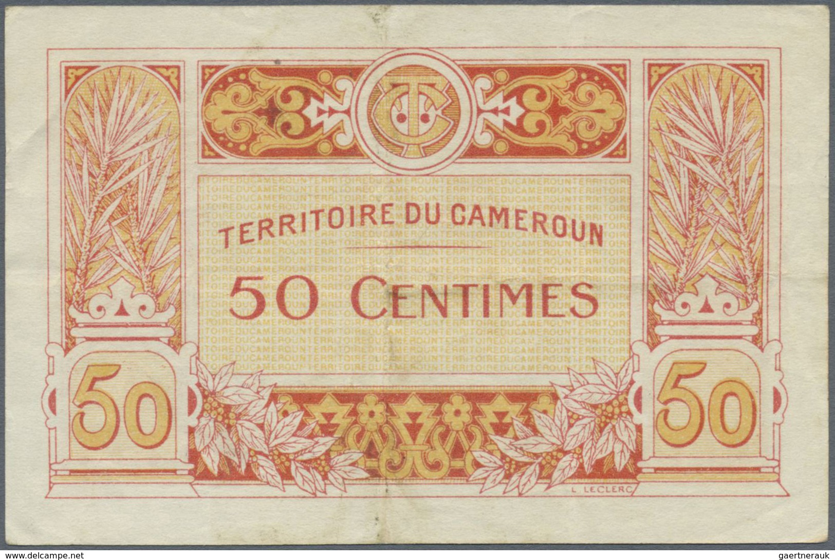 Cameroon / Kamerun: Territoire Du Cameroun 50 Centimes ND(1922), P.4, Highly Rare Note With Several - Cameroon