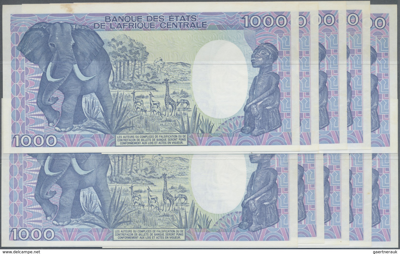 Cameroon / Kamerun: Set Of 10 Pcs 1000 France 1989 P. 26, Mostly CONSECUTIVE Numbers From #528852-#5 - Camerun