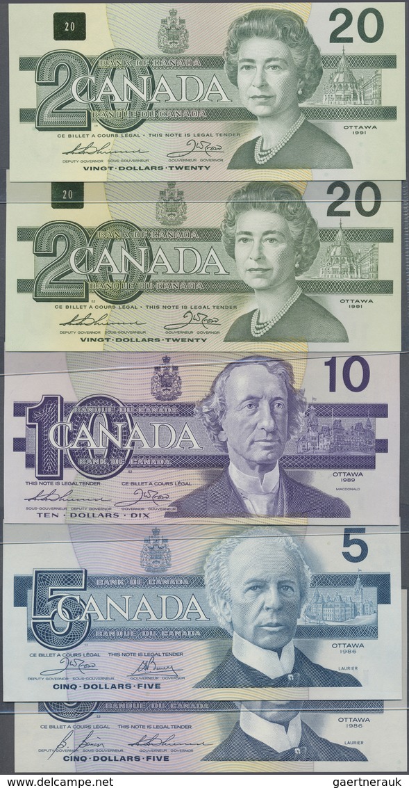 Canada: Set With 7 Banknotes 2 X 5 Dollars 1986 With Serial ANA0000046 And ENA 0000046, 10 Dollars 1 - Canada