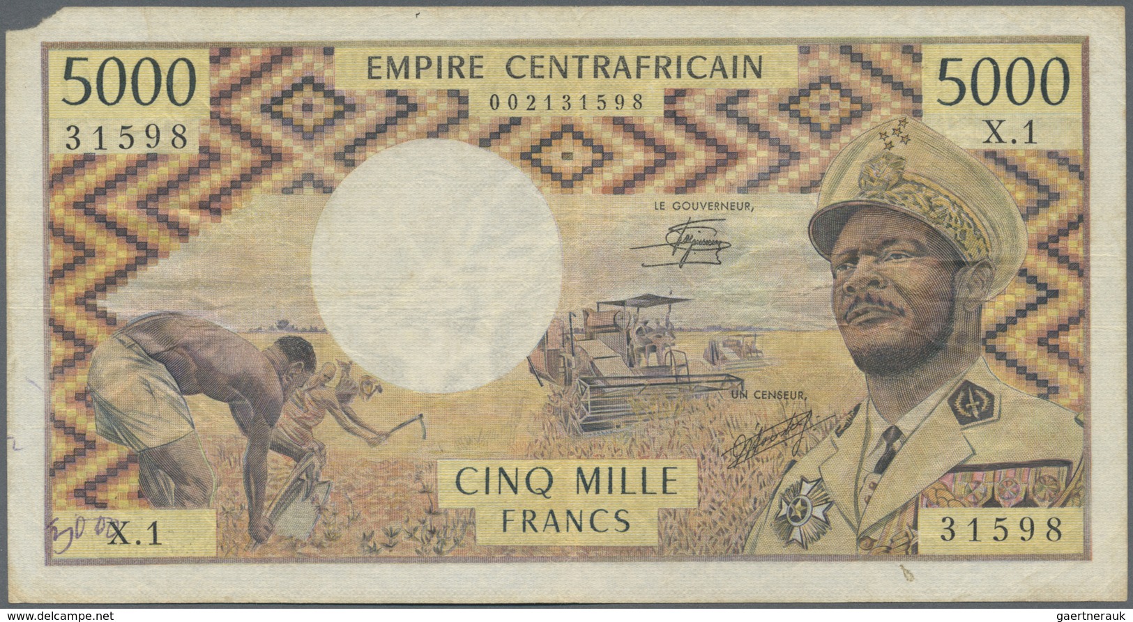 Central African Republic / Zentralafrikanische Republik: 5000 Francs ND(1979) P. 7, Used With Folds - Centrafricaine (République)