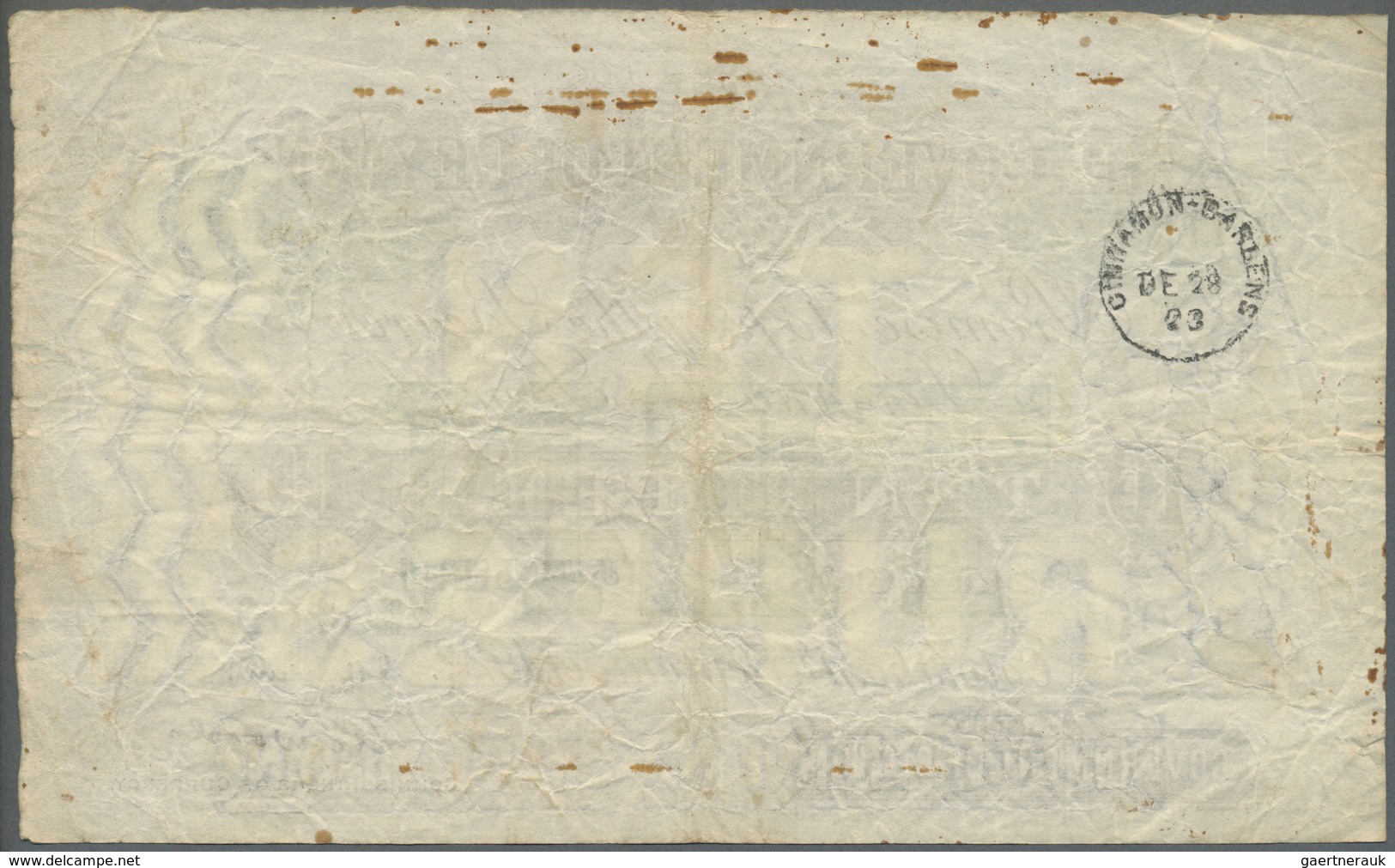 Ceylon: 10 Rupees 1922 P. 12c, Rare Note Used With Folds And Craeses, Stain Traces At Upper Border, - Sri Lanka