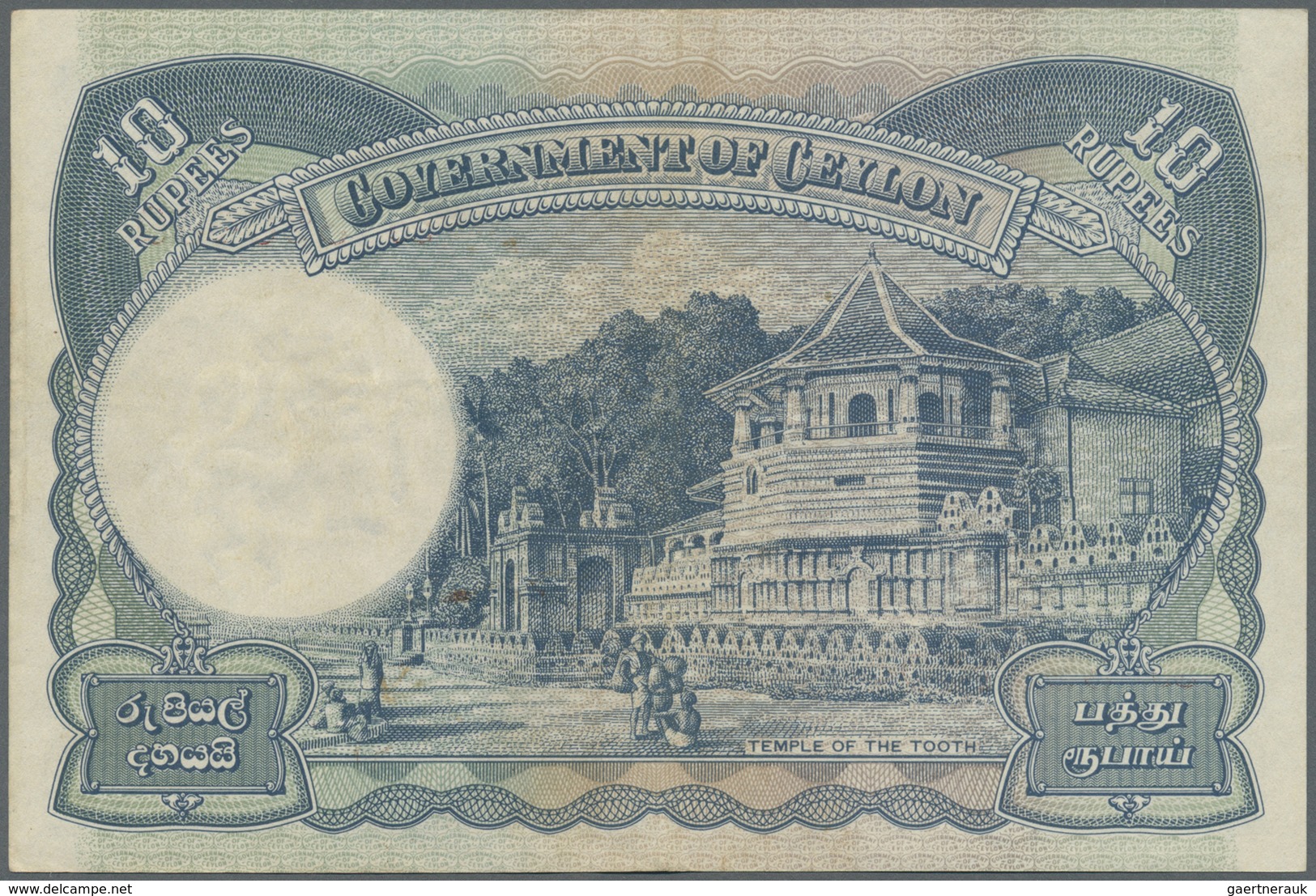 Ceylon: 10 Rupees 1945 P. 36A, Light Center Bend, No Holes Or Tears, Crisp Original Paper And Colors - Sri Lanka