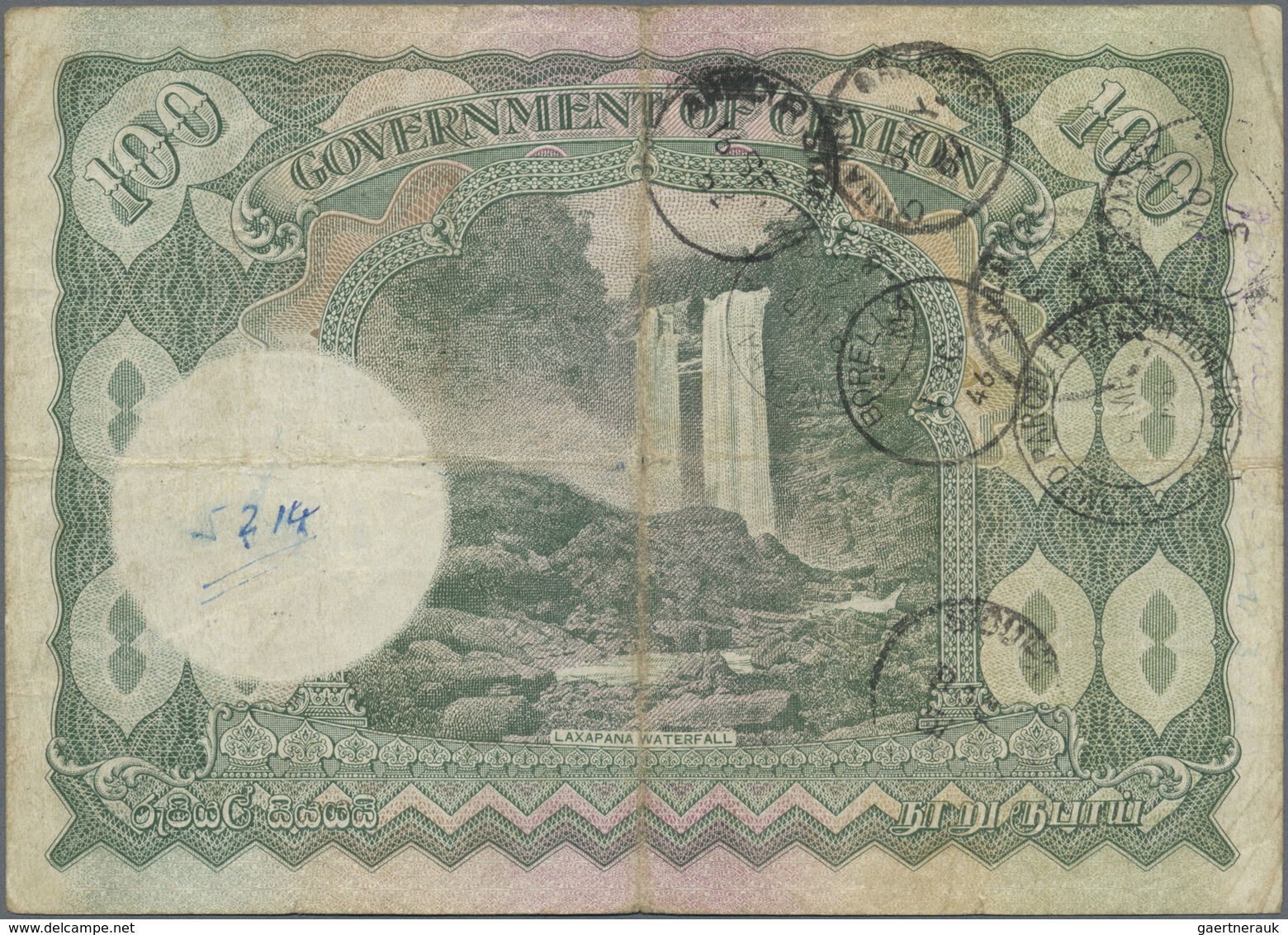 Ceylon: 100 Rupees 1945 P. 38 Portrait KGVI In Used Condition With Vertical And Horizontal Folds, Ti - Sri Lanka