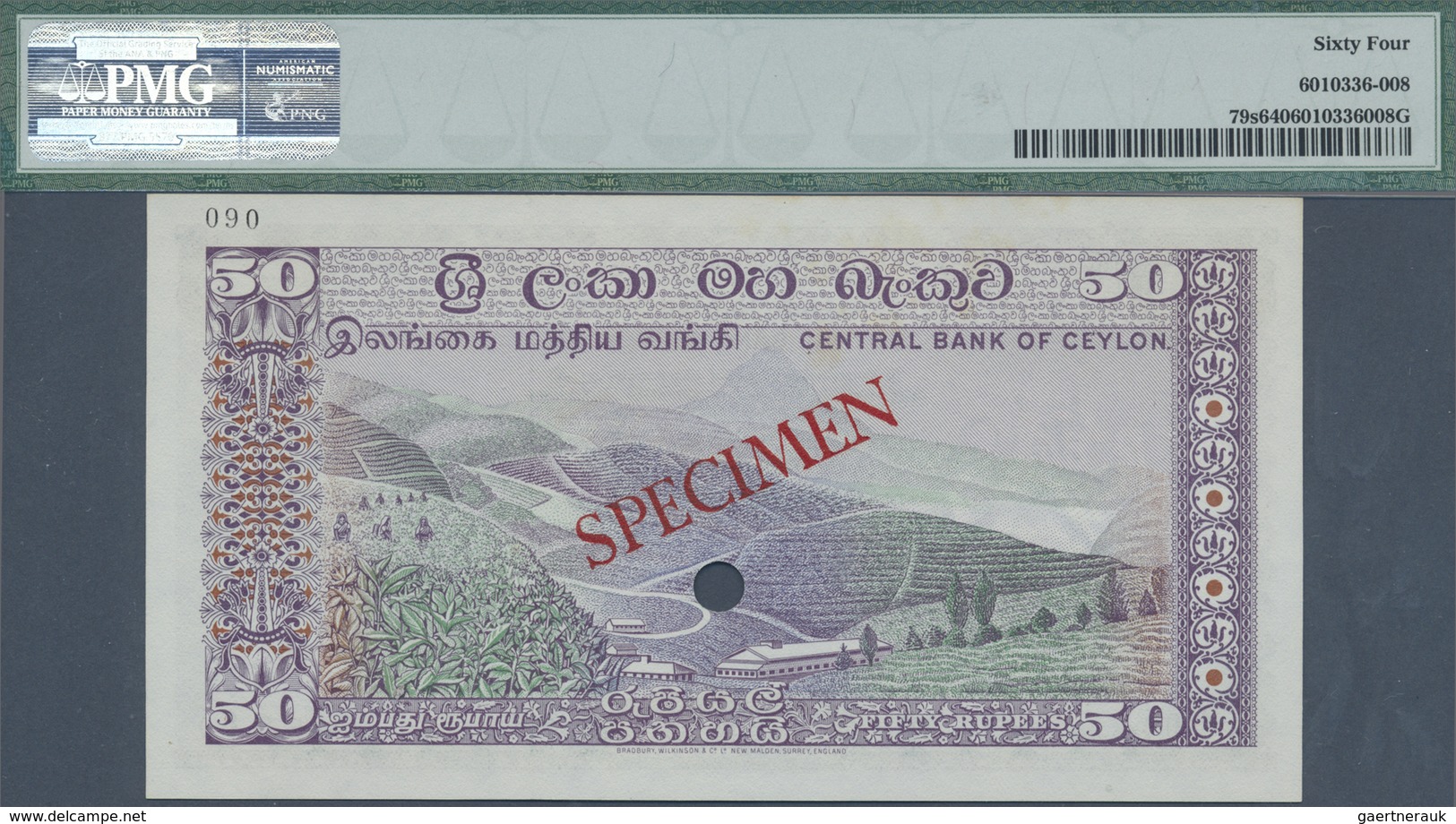 Ceylon: 50 Rupees ND P. 79s, Condition: PMG Graded 64 Choice UNC. - Sri Lanka