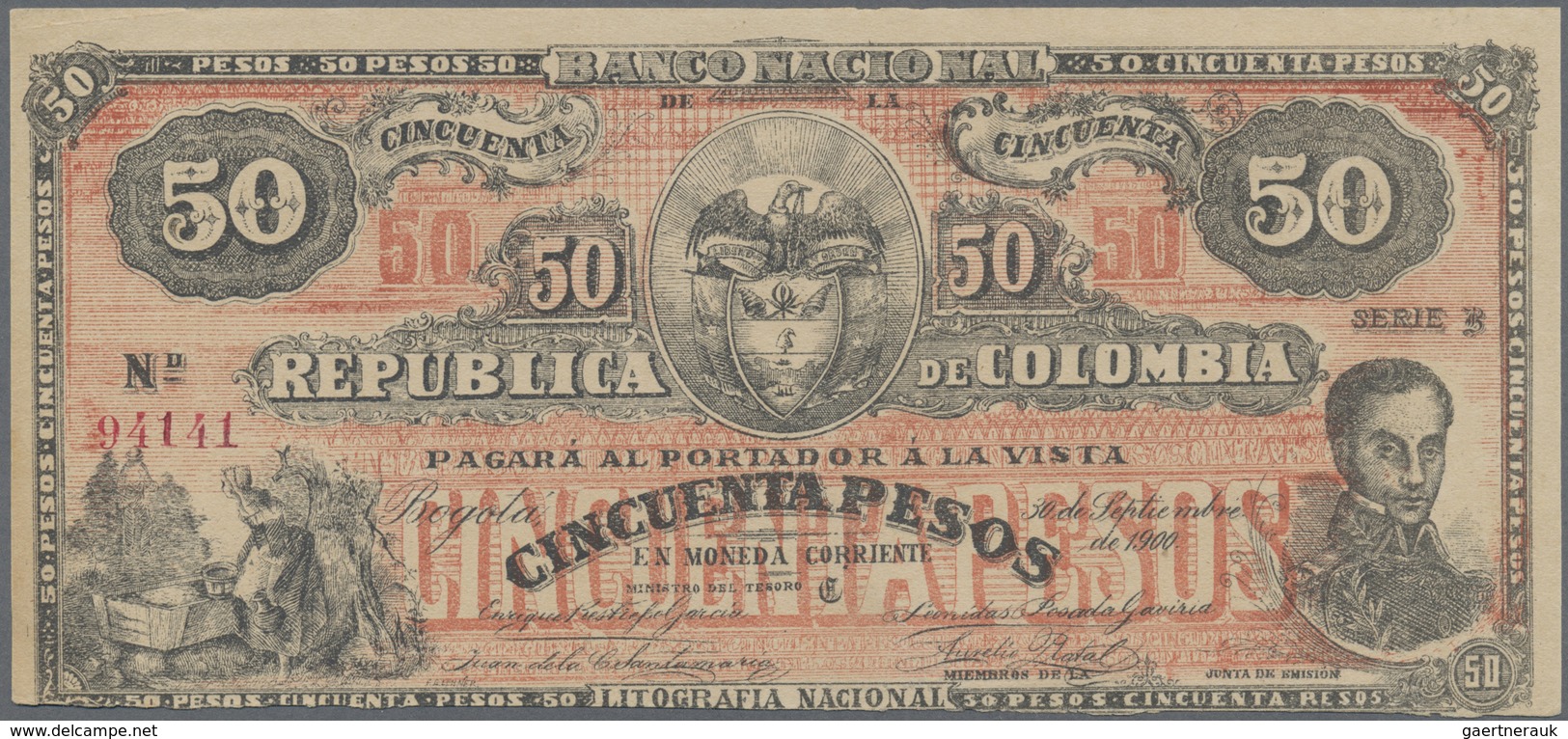 Colombia / Kolumbien: Banco Nacional De La República De Colombia 50 Pesos 1900, P.S279, Lightly Tone - Colombia