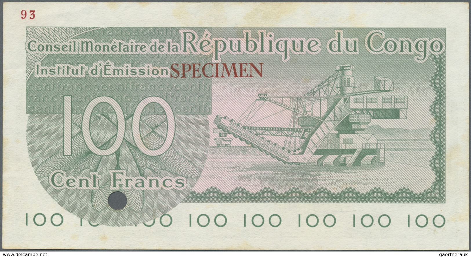 Congo / Kongo: Kinshasa 100 Francs 1963 SPECIMEN, P.1s With Punch Hole Cancellation, Some Minor Crea - Unclassified