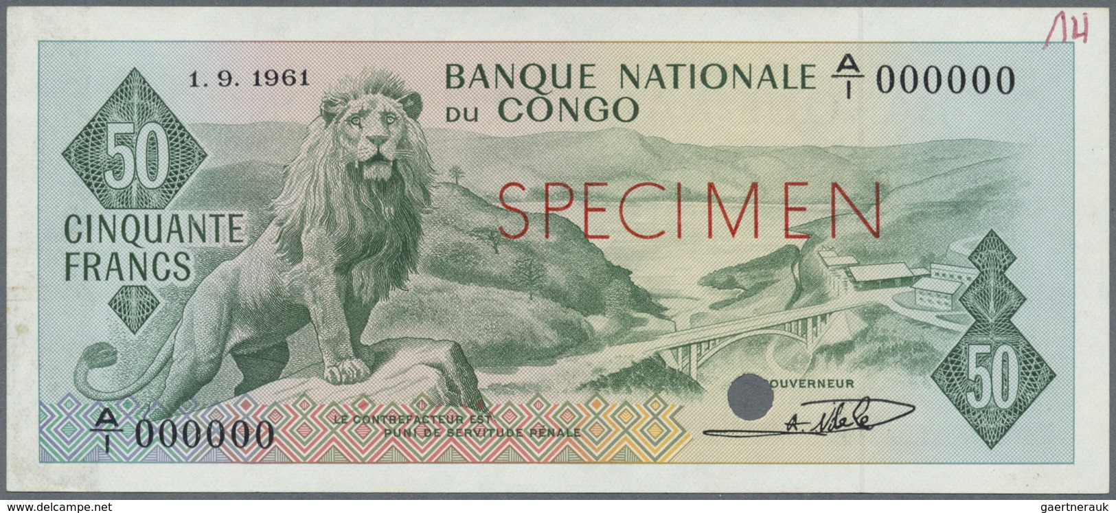 Congo / Kongo: 50 Francs 1961 SPECIMEN, P.5as In Excellent Condition, Traces Of Glue At Right Border - Non Classés