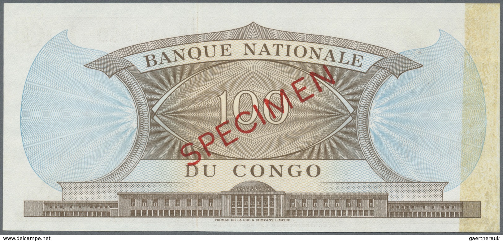 Congo / Kongo: 100 Francs 1961 SPECIMEN, P.6as In Excellent Condition, Traces Of Glue At Right Borde - Unclassified